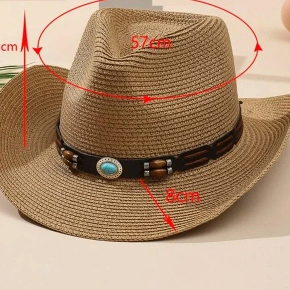 NWT Western Cowboy Hat Beaded Turquoise and Brown Adjustable Size - Picture 4 of 4
